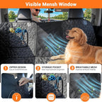 Dog Car Seat Cover for Back Seat, 56" Waterproof Dog Car Hammock with Mesh Window and Side Flaps, 600D Oxford Fabric Pet Seat Protector for Cars, SUVs & Mid-Size Trucks, Black