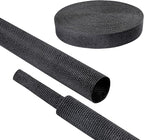Black 2:1 Ratio Automotive Heat Shrink Braided Sleeving,Wear-Resistant Flat Woven Shrinkable Sleeve Fabric Car Cable Wires Hoses Protection (1/2"-12ft)
