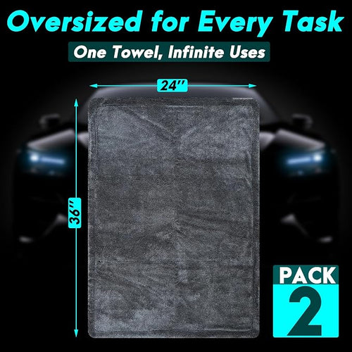 2 Pack 36"x 24" Microfiber Towels for Cars, Car Drying Towel, Drying Towels Car Detailing, 1200GSM Drying Microfiber Towel Car Wash Flash Detail Extra Large Super Absorbent Supplies Shammy Cloth