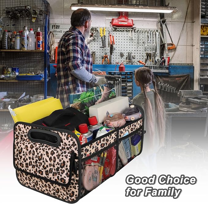 Trunk Organizer and Storage with Reinforced Handles,Car Accessories for Women/Men 50L Waterproof Polyester Trunk Organzier for Car/SUV/Minivan/Truck(Medium,Leopard print)