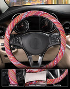 Boho Steering Wheel Cover with Baja Blanket Cloth, Ethnic Style Auto Wheel Cover Made of Coarse Flax, Fits 14 1/2-15 1/4 inches Car Wheel