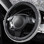 Bling Silver Diamond Leather Steering Wheel Cover, with Sparkly Crystal Glitter Rhinestone Universal Fit 13" 1/2-14" Small Car Wheel Protector for Women Girl Fit Car,SUV,Van,Sedan, Silver