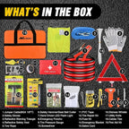 Car Emergency Kit with Jumper Cable, First Aid Kit Safety Assistance Tools for Travel Camping Outdoor Cars Truck SUV RV, Roadside Essentials with Flash Light