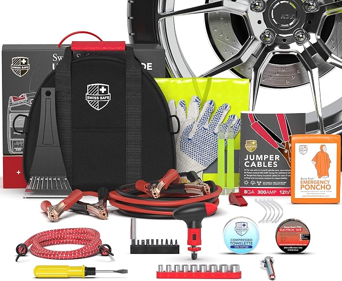 2-in-1 Car Emergency Kit | 12-FT Heavy-Duty Jumper Cables & 378-Piece Comprehensive Car First Aid Kit | Compact Roadside Auto Essentials for Vehicle Safety