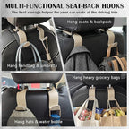 Car Seat Headrest Hook Universal Vehicle Storage Hanger Leather with Metal Car Seat Back Organizer for Handbag Purse Coat Beige 4 Pack