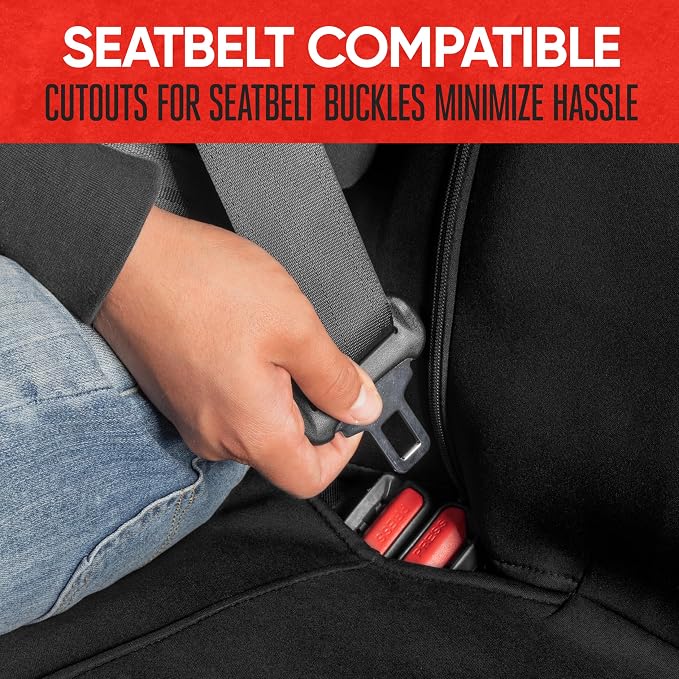 SpillGuard Waterproof Rear Split Bench Seat Covers for Trucks Rear Seat Cover Only - Black Car Seat Covers, Back Seat Covers Only - Durable Neoprene Spill Resistant for Kids & Dogs