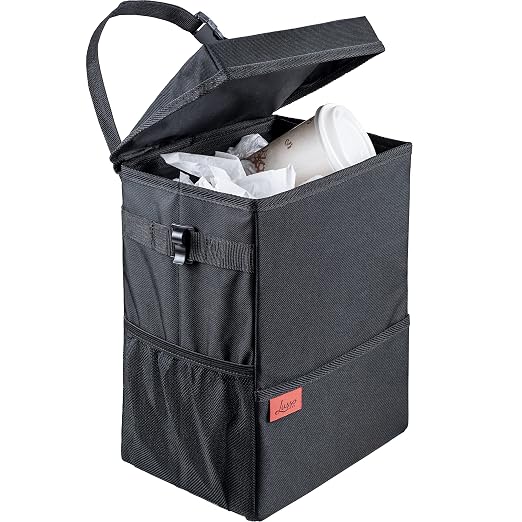 Car Trash Can, 3.5 Gallon Capacity, Black Color, Manual-Lift Opening Mechanism