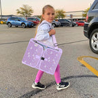 Kids Travel Tray for Car Seat, Road Trip Essentials Kids Lap Tray | Toddler Gift for Girl Activities with Dry Erase Board, No-Drop iPad Holder Stand, Cup Holder & Adjustable Strap, Purple