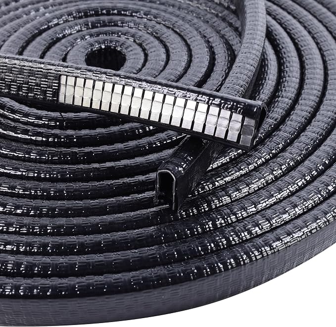 Edge Trim Black U-Channel Rubber Trim Edge with Steel 1/2" X 3/8" - Fit Gap 3/64" to1/4 Car Door Edge Sealing Strip PVC Weather Stripping with Metal, Metal Edge Protector, 45FT