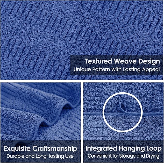 Microfiber Bath Towels, Large Bathroom Towel 2 Pack (30" x 60"), Oversized, Soft, Super Absorbent and Fast Drying, Multipurpose Use for Sport, Fitness, Yoga, Diamond Cross Grid Navy