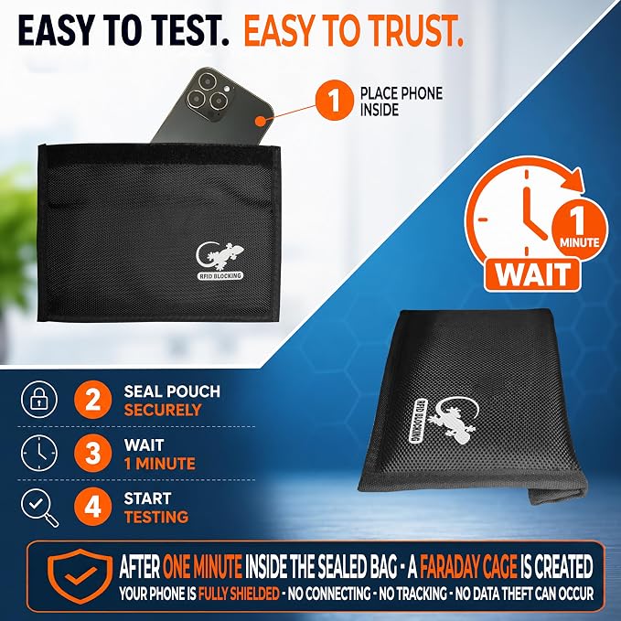 RFID Faraday Bag - GPS, RFID, and EMP Signal Blocker | Nylon Shielding Pouch for Cell Phone Privacy, Car Key FOB Protection, and Electronic Device Security (BLACK - NYLON)