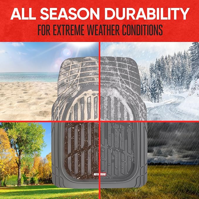 2 Piece Front Car Floor Mats- Gray FlexTough Contour Liners-Deep Dish Heavy Duty Rubber Floor Mats for Car SUV Truck & Van-All Weather Protection, Universal Trim to Fit