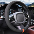 15" Universal Cooling Steering Wheel Cover, Microfiber Non-Slip Breathable Cooling Steering Wheel Protector with Silicone Inner Ring for Round/D Shape, Warm in Winter Cool in Summer, Black Orange