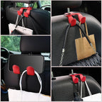 Upgraded Superior Leather Car Seat Back Headrest Hook, 2 in 1 Auto Seat Hook Hangers Holder Organization Interior Accessories for Purses Coats Umbrellas Grocery Bags Handbag (Red)