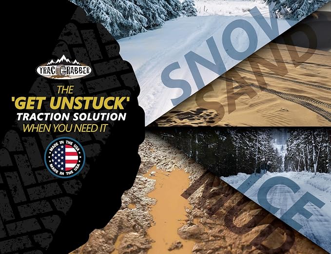 Tire Traction Device for Cars & Small SUVs, Set of 2 - Made in the USA, Anti Skid Emergency Tire Straps to Get Unstuck from Snow, Mud, & Sand - Snow Traction Mat or Tire Chain Alternative