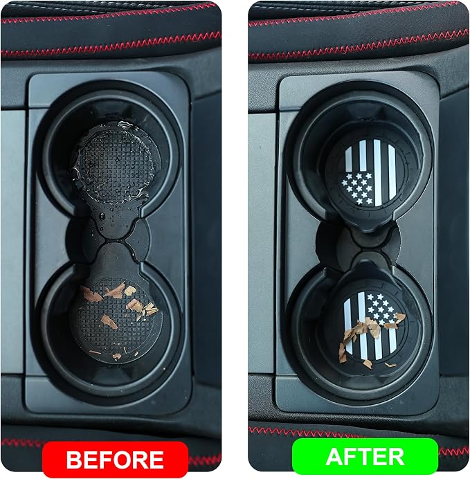 Car Cup Coaster Universal Non-Slip Silicone Cup Holder Insert Car Interior Accessories for Drink American Flag US Flag 4 Pack Black