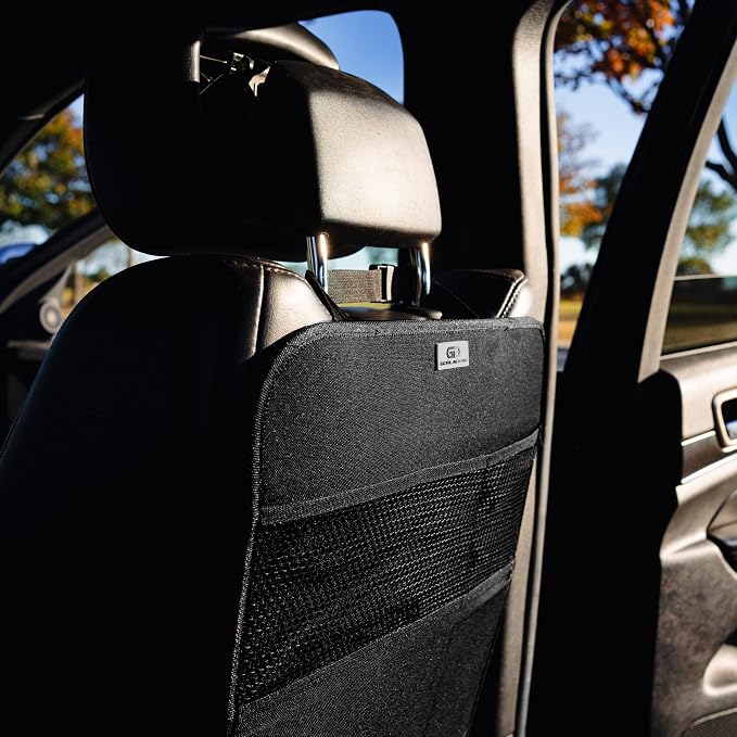 Gear Black Heavy Duty Kick Mats Back Seat Protector 2 Pack Car Seat Organizer Protection from Booster Seat Baby Toddler Kids Kicking Upgraded Bungee Hooks Universal Fit in Auto Trucks Vans SUV