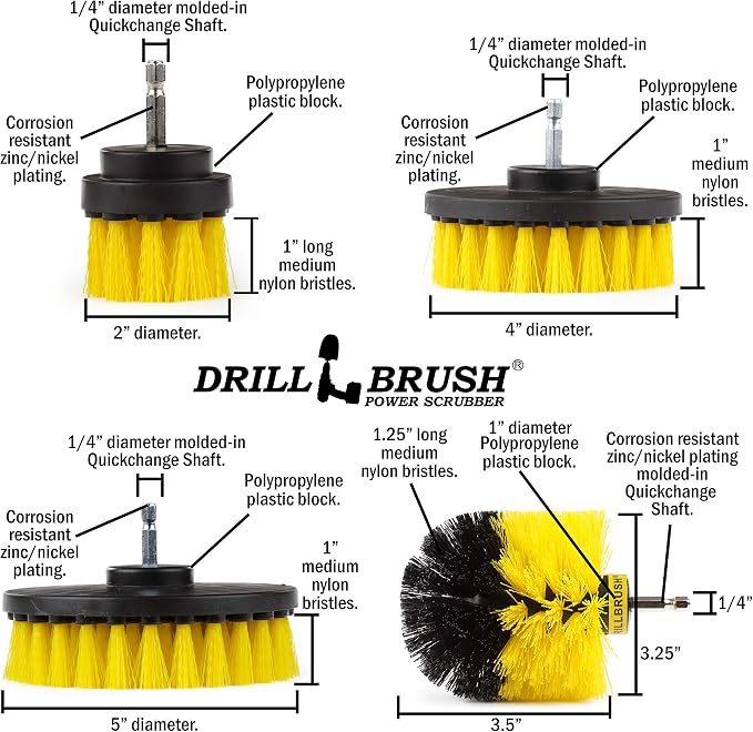 Nylon Attachment Set for Bathroom Cleaning - Power Scrubber Brush Kit for Bathtub, Shower, Tile, and Grout - All-Purpose Household Cleaning Brushes for Drill - Electric Grout Cleaner Kit