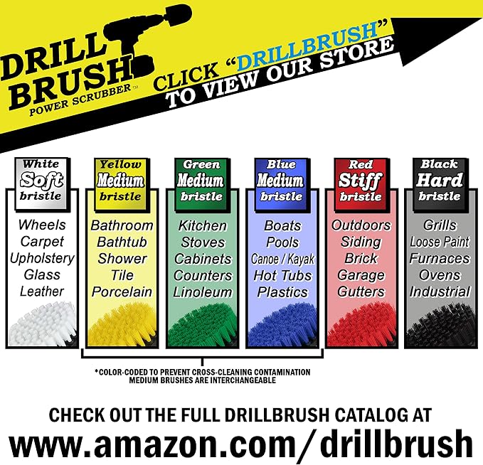 Nylon Attachment Set for Bathroom Cleaning - Power Scrubber Brush Kit for Bathtub, Shower, Tile, and Grout - All-Purpose Household Cleaning Brushes for Drill - Electric Grout Cleaner Kit