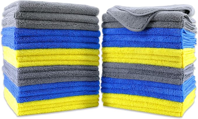 Premium Microfiber Cleaning Towel,16x16 in 36 Pack (Blue,Gray,Yellow)