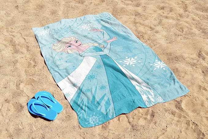 Children Beach Towel - 100% Cotton Super Soft Absorbent Bath Towel, 28" x 58" Inch Lightweight for Travel, Official Licensed Product, Blue - Frozen