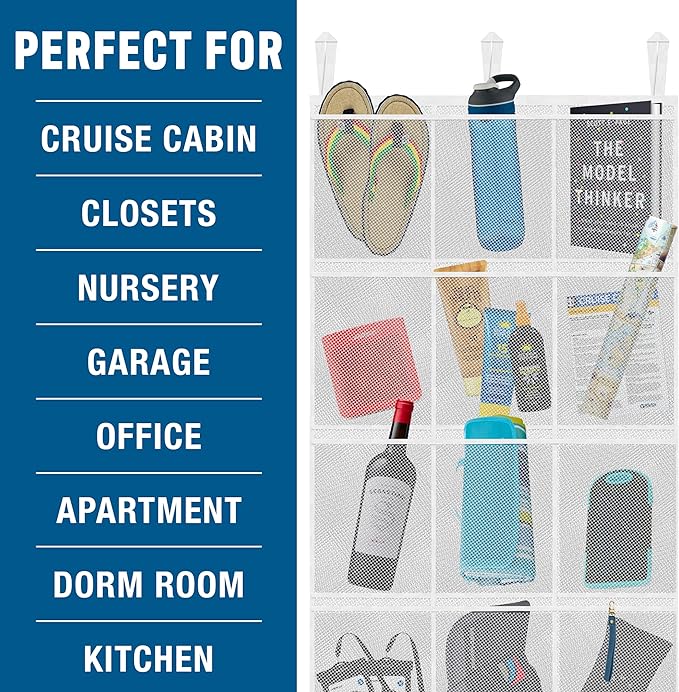 Large Mesh Over-the-Door Organizer, 15-Pocket Hanging Storage for Cruise & Home (24"x60"),Travel Essential for 2026-2027, Shoe & Bathroom Organizer for Closet, Cabin, or Behind-Door Storage