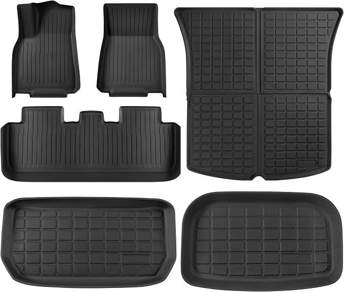 Floor Mats for Tesla Model Y 5 Seats 2021 2022 2023 2024 | 6-Piece Set Extra-Thick TPE All-Weather Floor & Cargo Liners | Pet & Child-Friendly Custom Fit Interior Accessories
