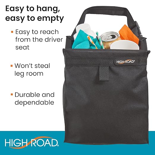TrashStash Hanging Car Garbage Bag with Push-Close Lid and Waterproof Bin for Car, SUV and Truck Seat Backs - Holds 3 Gallons of Car Trash (Black)