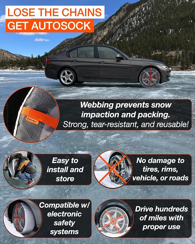 for Passenger Vehicles HP698, Snow Socks for Tires, Pack of 2