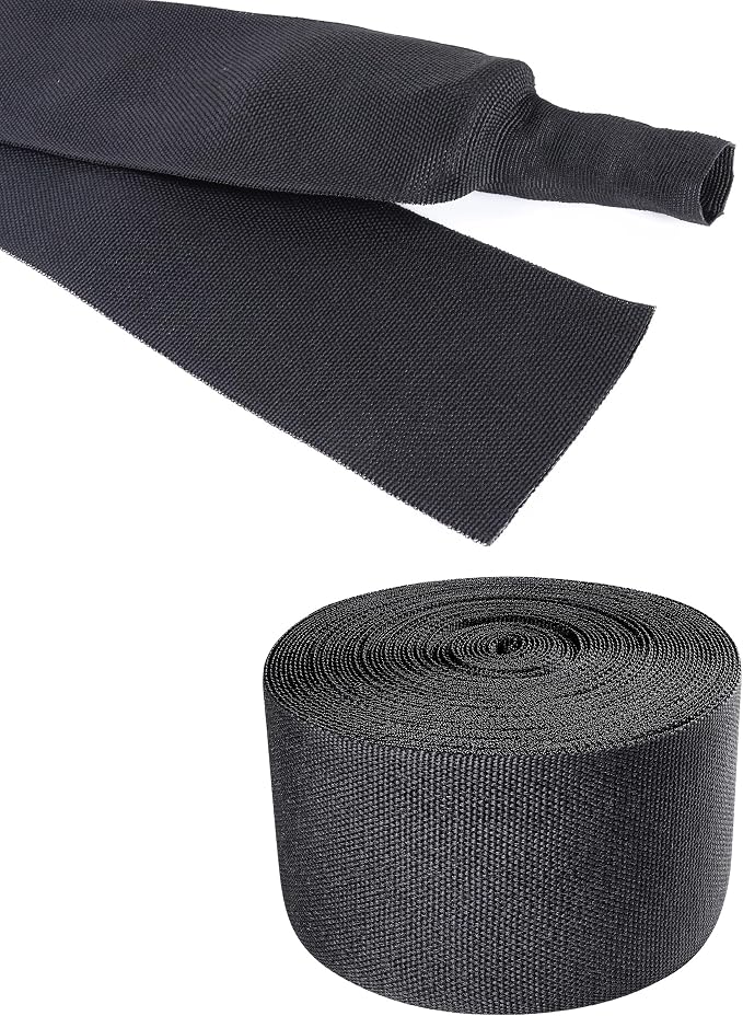 Black 2:1 Ratio Automotive Heat Shrink Braided Sleeving,Wear-Resistant Flat Woven Shrinkable Sleeve Fabric Car Cable Wires Hoses Protection (2''-35ft)