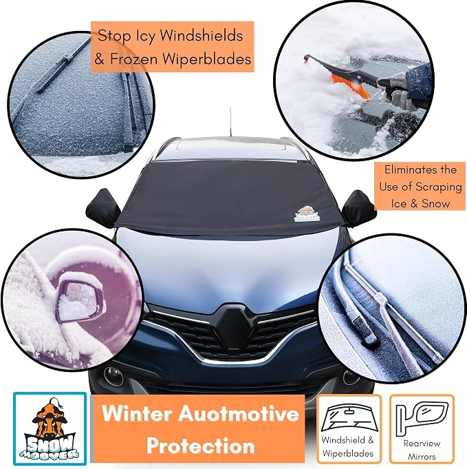 Car Windshield and Side Mirrors Cover for Ice and Snow | All-Weather Protection | PVC Coated Polyester | Fits Cars, SUVs, Small Trucks | Quick Install | Includes Storage Bag | 61" x 41"
