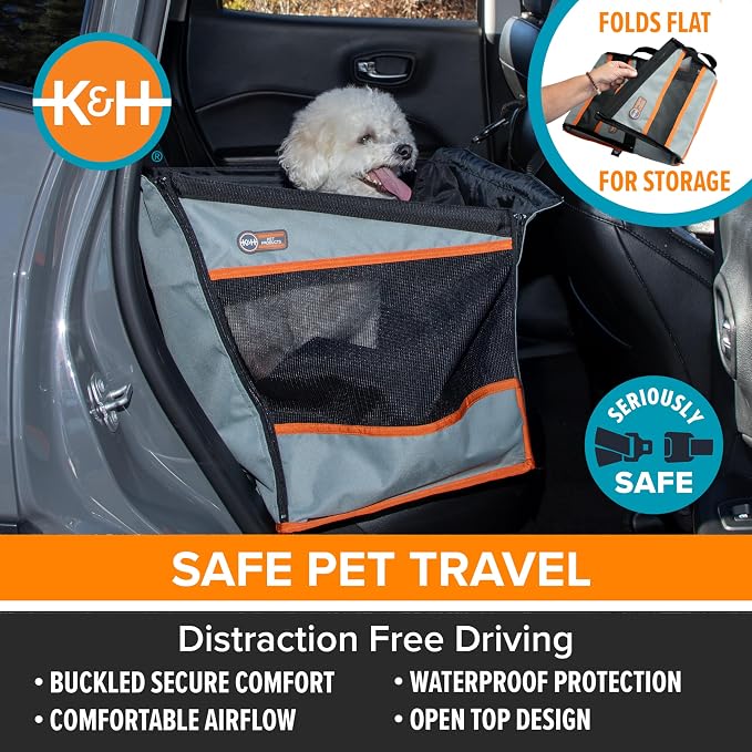 K&H Buckle N Go Dog Car Seat for Medium Dogs, Waterproof Fabric, Breathable Mesh Sides, Adjustable Seatbelt Leash, Pet Car Seat for Small to Medium Pets- 21 X 13 X 19in