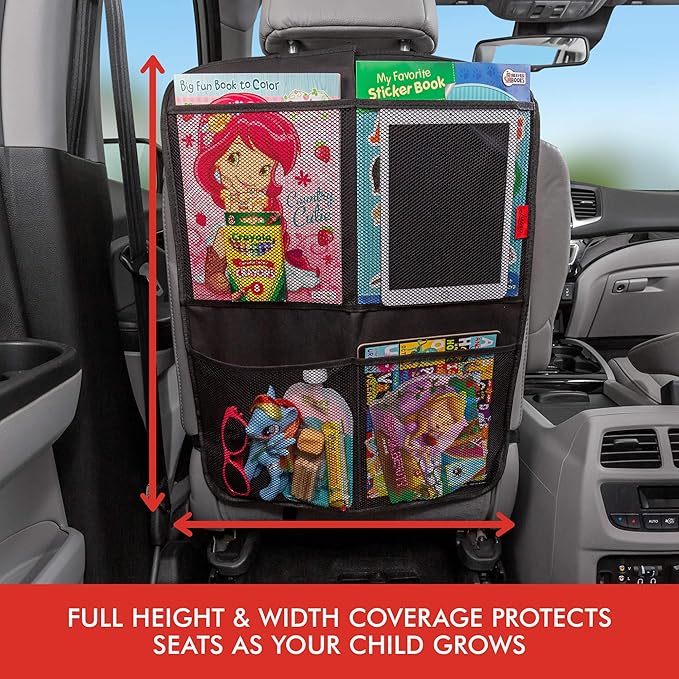 Kick Mats (2 Pack) - Car Seat Back Protectors, Premium Waterproof Fabric, Reinforced Corners to Prevent Sag, and 4 Mesh Pockets for Large Storage (Gray)