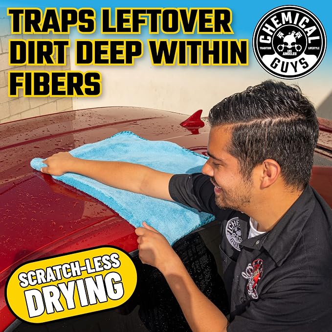 Woolly Mammoth Large Microfiber Drying Towel - 36 x 25 Inch Blue, Ultra Plush Super Absorbent Car Drying Towel for Cars, Trucks, SUVs, Motorcycles, RVs, and Auto Detailing