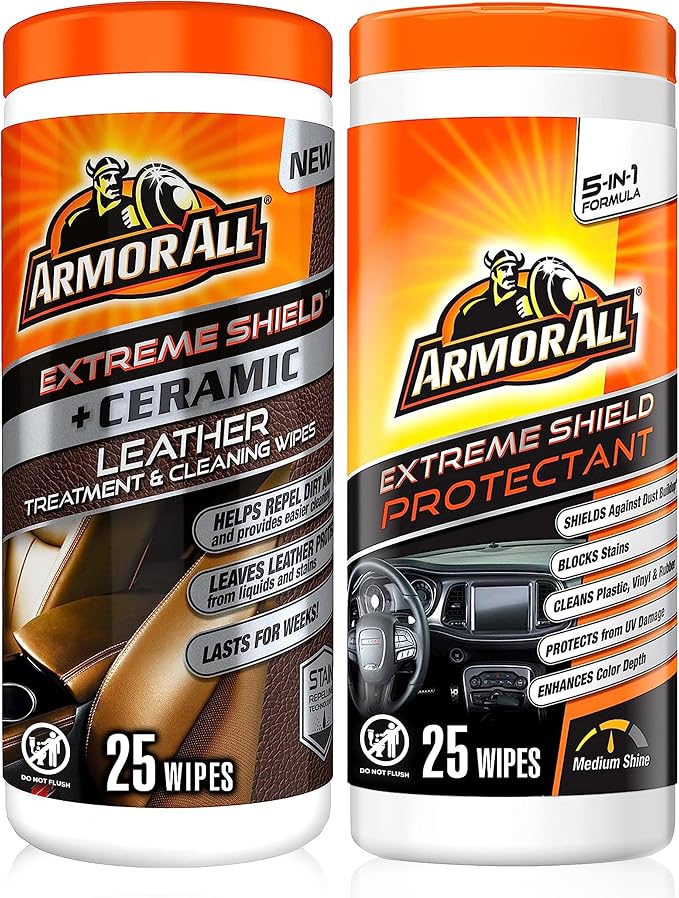 Ceramic Car Leather Cleaning Wipes, Use on Heated Seats and Leather Surfaces, Includes Ceramic Leather and Extreme Protectant Wipes - 2 Count