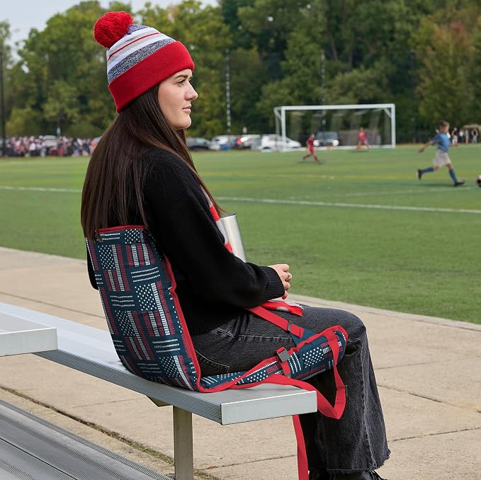 Heated Stadium Seat, Foldable, Lightweight with Carrying Strap, Foam Cushion for Comfort, Adjustable, Back Support, Multi-Functional Use As Stadium Seat or Seat Pad, Patriotic/Red