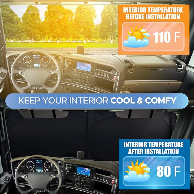 RV Windshield Sunshade | Reflective RV Windshield Cover for UV Rays & Heat Protection, Keeps Your RV Motorhome Cool | Shades for RV Fits RVs, Trucks, Motorhomes, Buses | XXXXX-Large 102"x51"