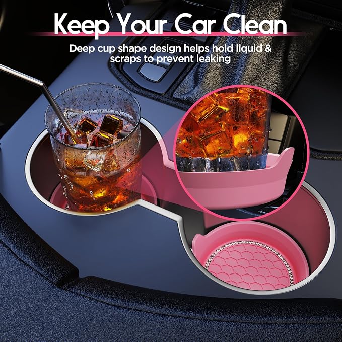 Car Cup Coaster Universal Non-Slip Cup Holders Bling Crystal Rhinestone Car Interior Accessories 2 Pack Peach Pink