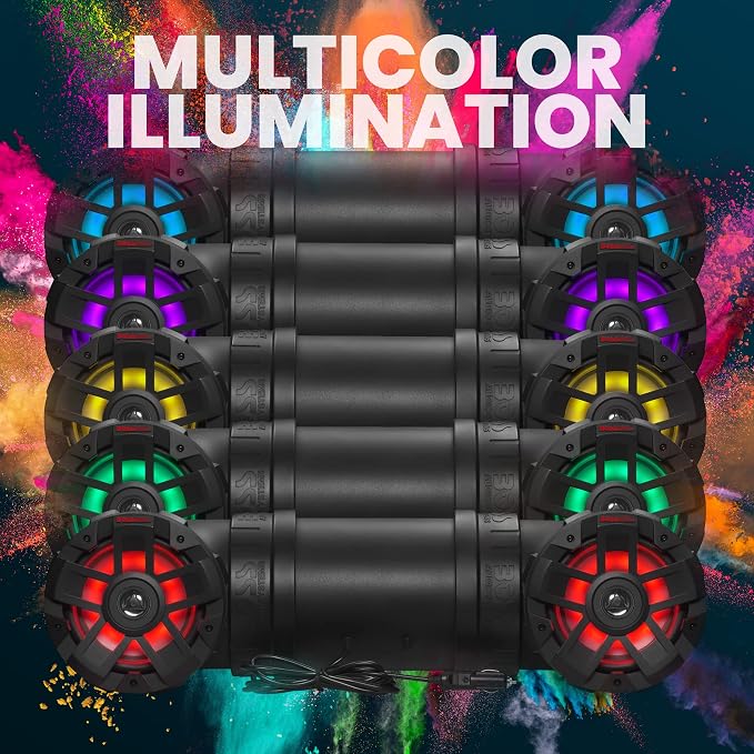 ATV65BRGB ATV Sound System - 6.5 Inch Speakers, Tweeters, IPX5 Weatherproof, Bluetooth, Built-in Amp, Multi-Color Illumination
