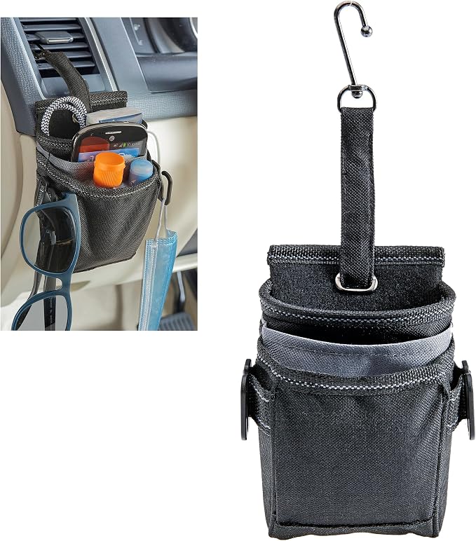 DriverPockets Car Pouch - Air Vent Pocket and Vent Cell Phone Holder for Car - Front Seat Organizer with 3 Pockets, Hanging Hooks and Charging Port
