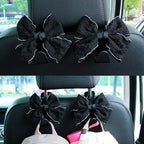 Car Seat Headrest Hook Cute Bowknot Vehicle Hanger Car Storage Organizer for Handbag Purse Coat Grocery Bag Puff Black