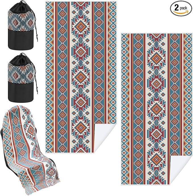 Car Seat Towel Covers with Storage Bag, 63 x 32 Inch Universal Non Slip Waterproof Sweat Protector for Car Truck, Gym Swimming Running, Machine Washable(2 Pack,Tuscon Aztec)