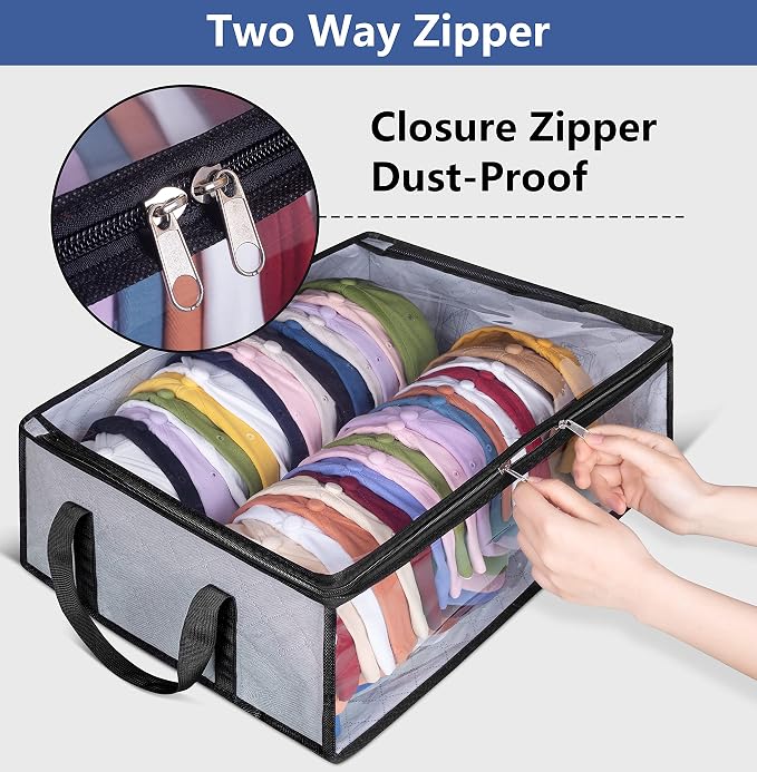 Hat Storage for Baseball Caps, Large Holds up to 40 Caps Wide Hat Organizer for Closet Snapback Holder, Grey