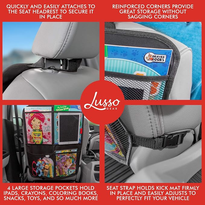 Kick Mats (2 Pack) - Car Seat Back Protectors, Premium Waterproof Fabric, Reinforced Corners to Prevent Sag, and 4 Mesh Pockets for Large Storage (Tan)