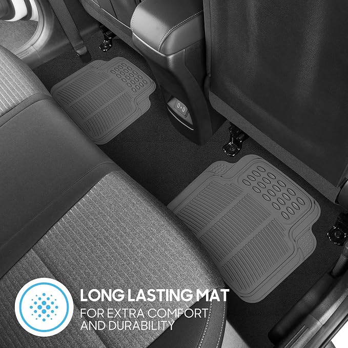 ProLiner Floor Mats for Cars Trucks SUV, 4-Piece All-Weather Car Mats with Universal Fit Design, Durable Car Floor Mats with Capture Ridges, Waterproof Rubber Floor Mats for Cars (Gray)