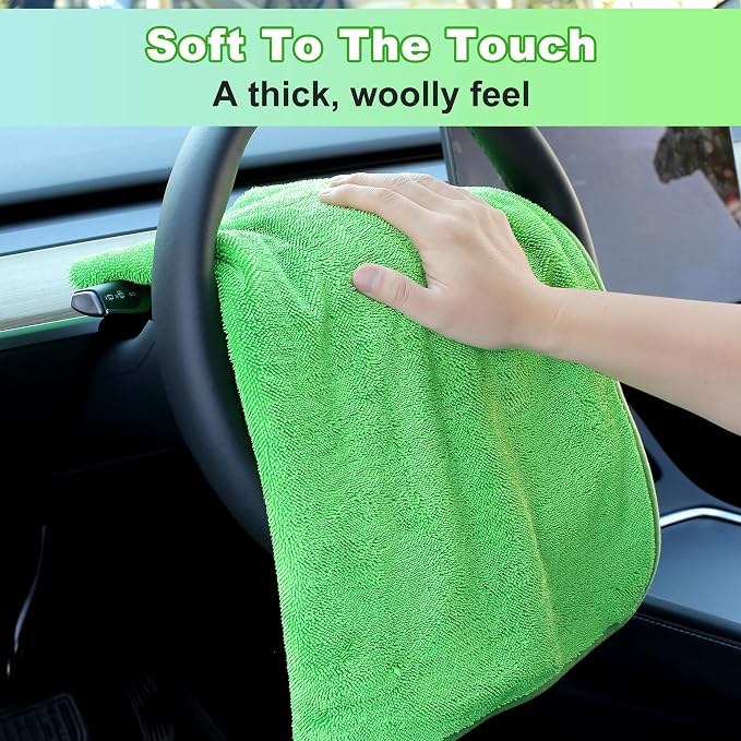 Microfiber Towels for Cars, 2 Pack 35.4" x 23.6" Car Drying Towel, Green Reusable Car Towel, Quick Drying Car Microfiber Cleaning Cloth for RVs, SUVs, Trucks