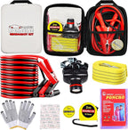 Emergency Car Kit with Jumper Cables Headlamp Car Safety Kits Pale | Roadside Car Emergency Kit Tow Straps, Tape Measure, Rainwear, Multi-tool Kit, Breakdowns Gifts for New Drivers