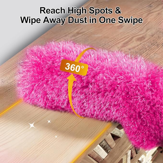 5-in-1 Duster with Extension Pole 100 inch Extendable Dusters for Cleaning Anti-Spin Reusable Dusting Kits for High Ceiling Fans, Cobwebs & Vents, Reinforced Stainless Steel Telescopic Handle