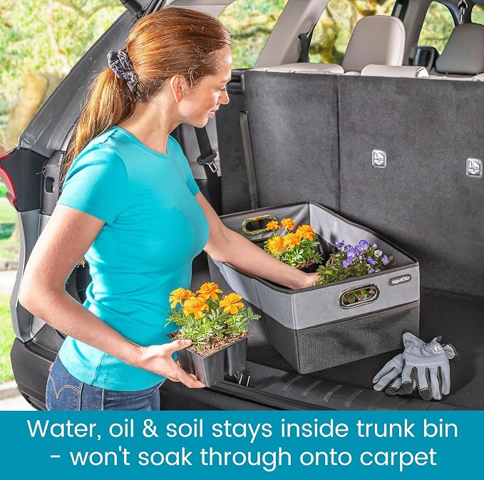 CargoCube Car Storage Bin - Leakproof Car Trunk Storage Organizer with Metal Handles and Front Mesh Pocket, 12x24 Inches - Single pack