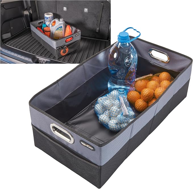 CargoCube Car Storage Bin - Leakproof Car Trunk Storage Organizer with Metal Handles and Front Mesh Pocket, 12x24 Inches - Single pack